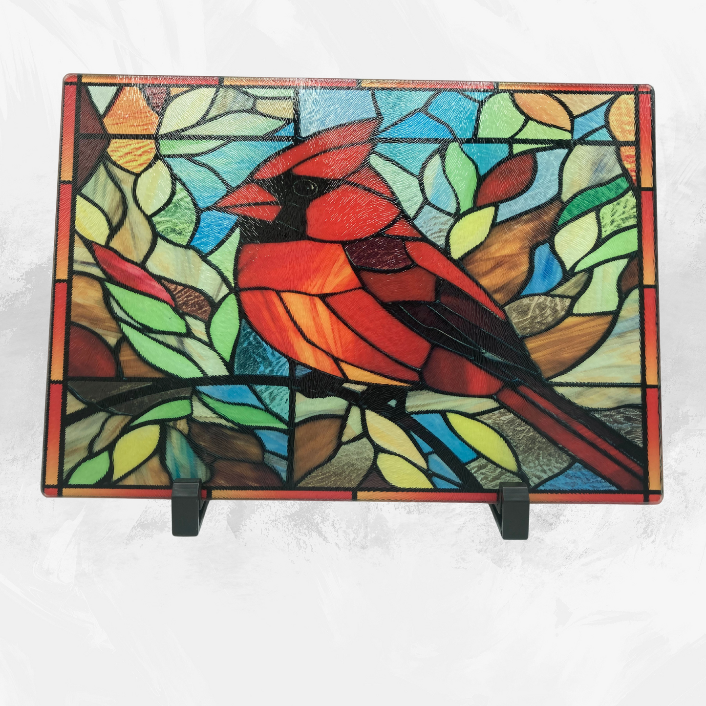Stained Glass Cardinal Cutting Board – Vibrant Bird Art for Kitchen