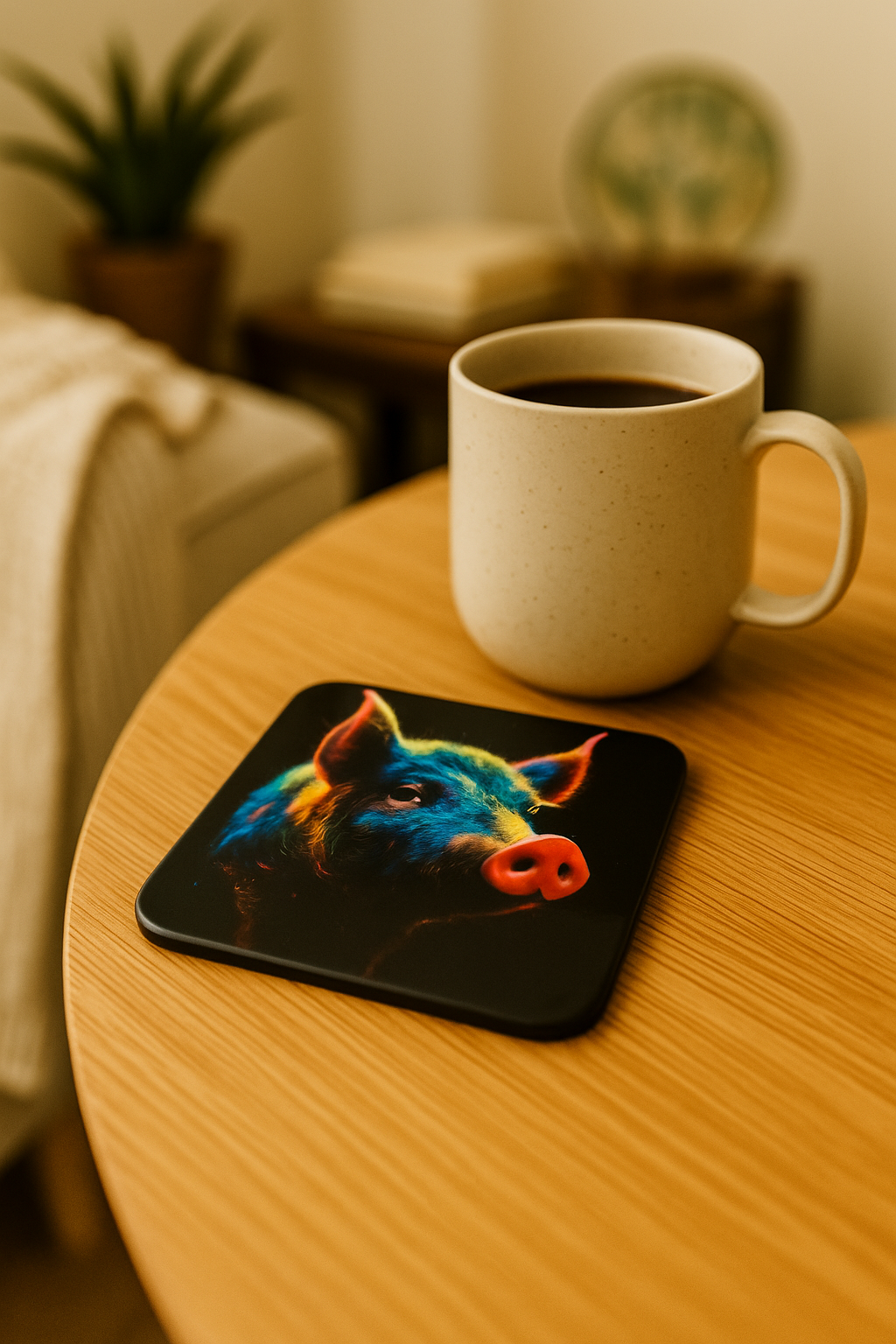 Colorful Pig Hardboard Coaster – 3.5" Square