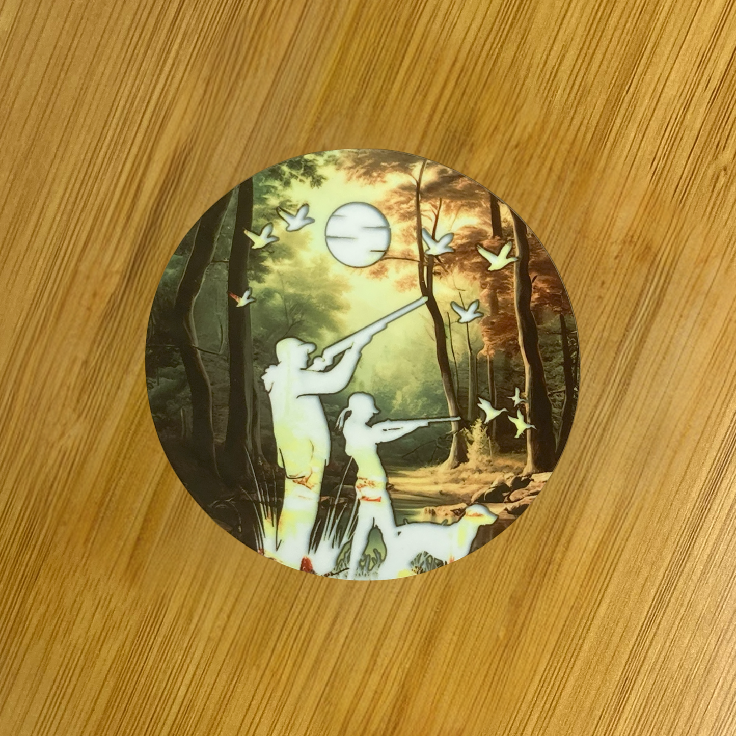 Dad and Daughter Hunting Hardboard Coaster – 3.5" Round