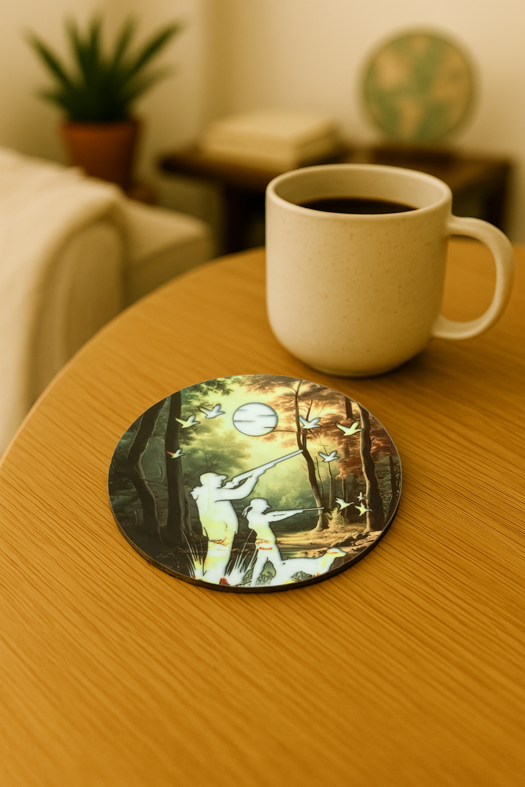 Dad and Daughter Hunting Hardboard Coaster – 3.5" Round