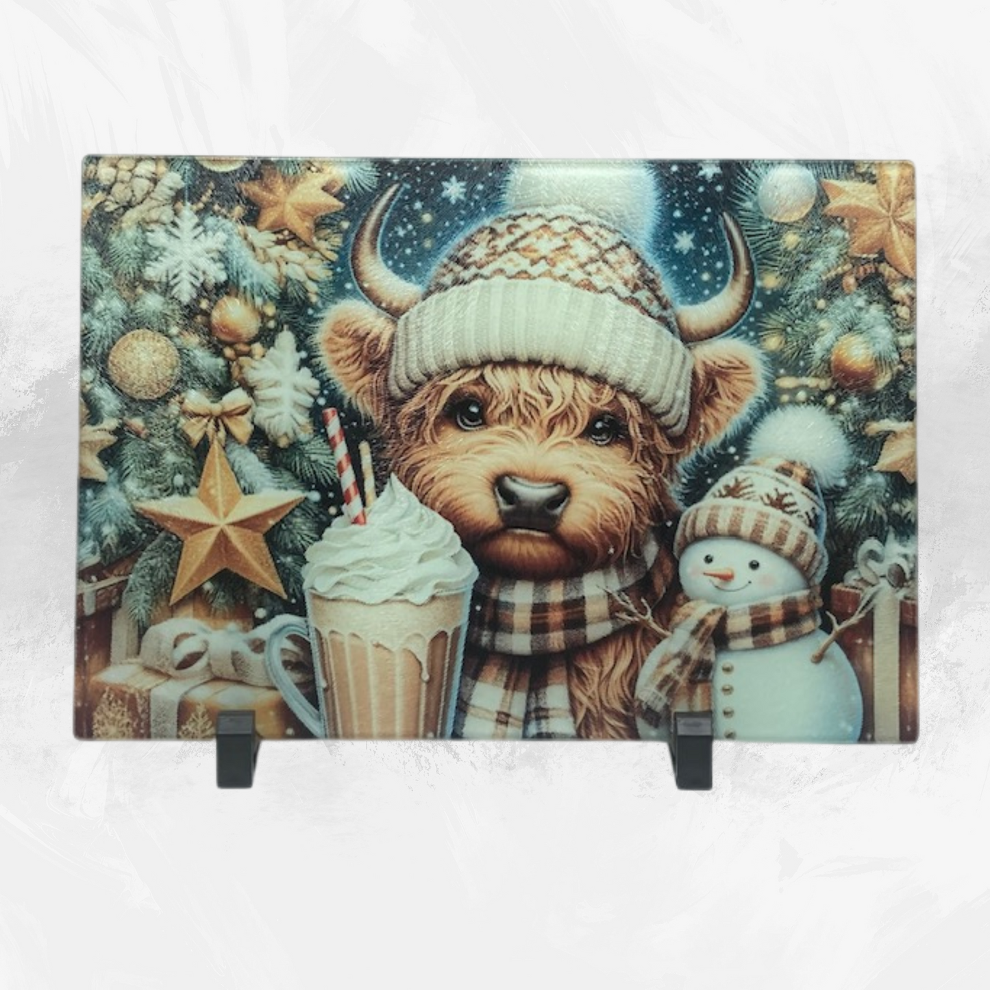 Highland Cow Christmas Glass Cutting Board