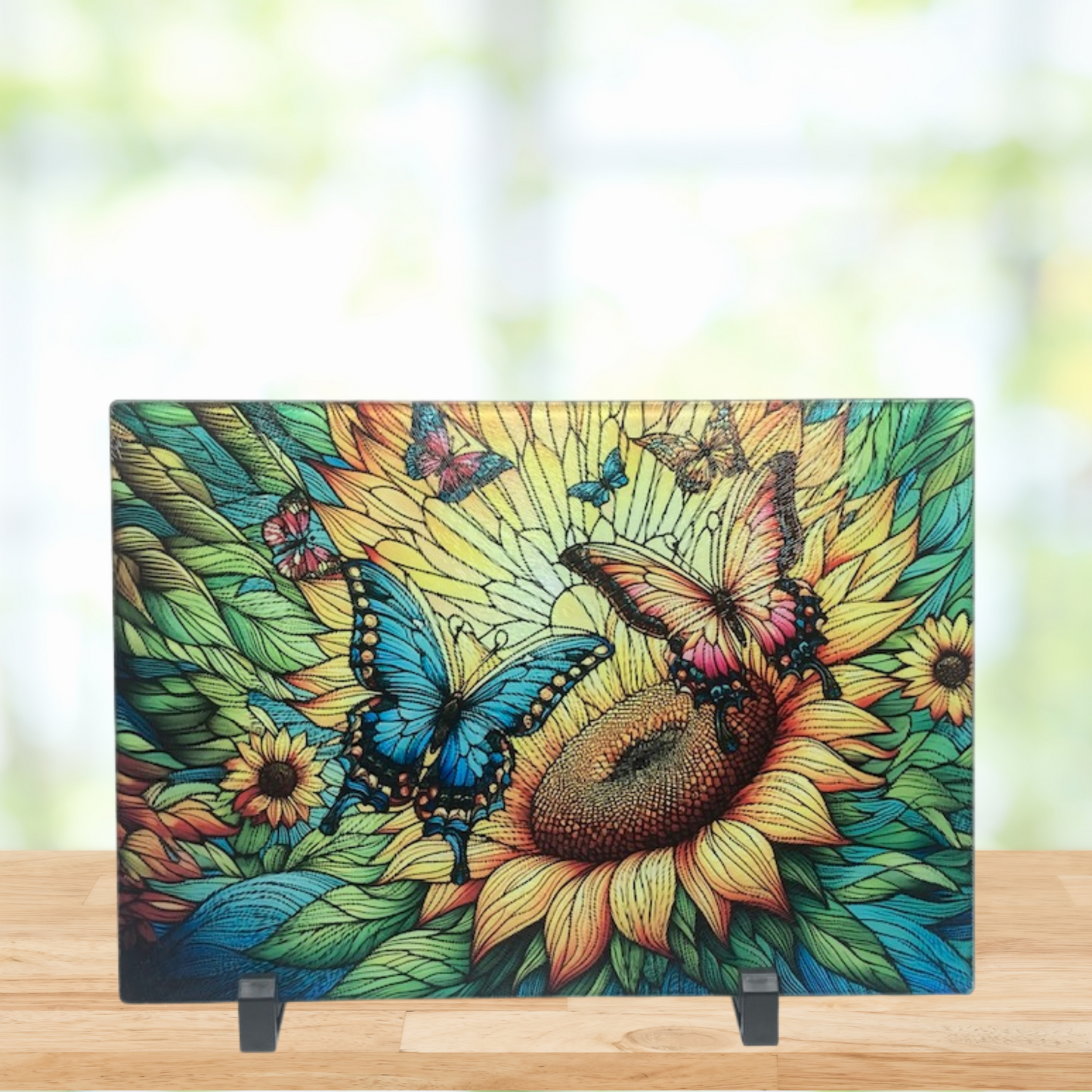 Butterflies and Sunflower Glass Cutting Board