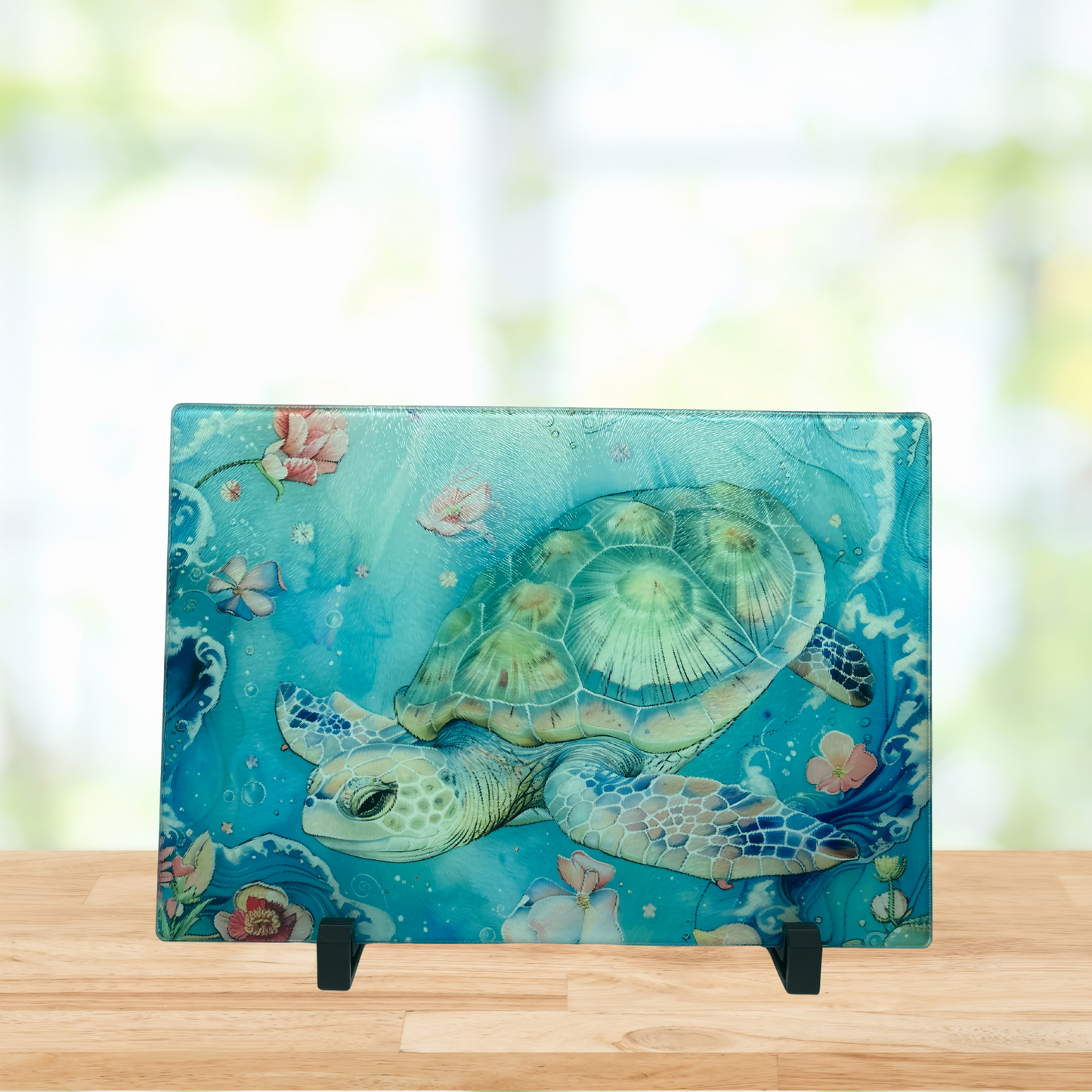 Ocean Serenity Sea Turtle Glass Cutting Board – Coastal Kitchen Decor