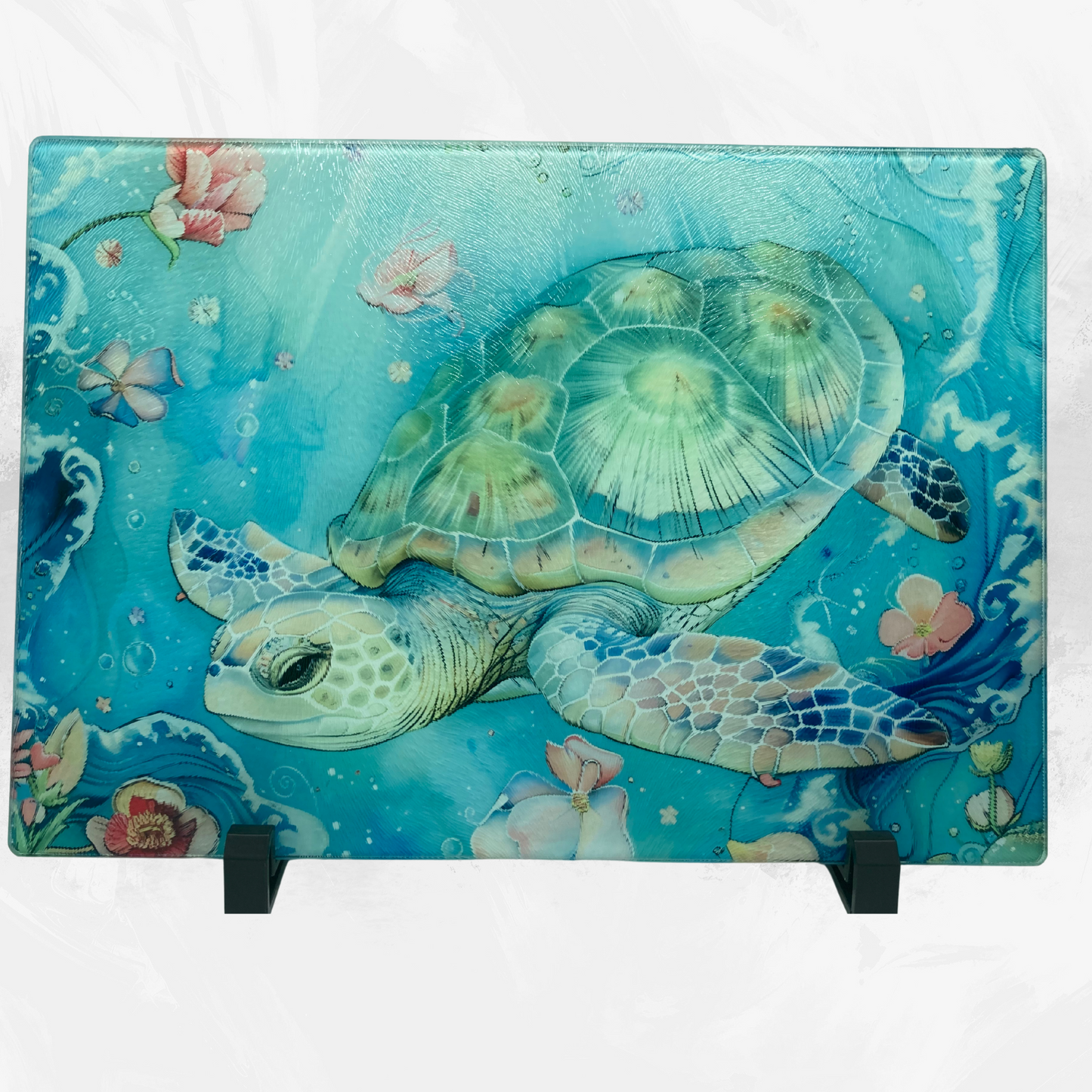 Ocean Serenity Sea Turtle Glass Cutting Board – Coastal Kitchen Decor