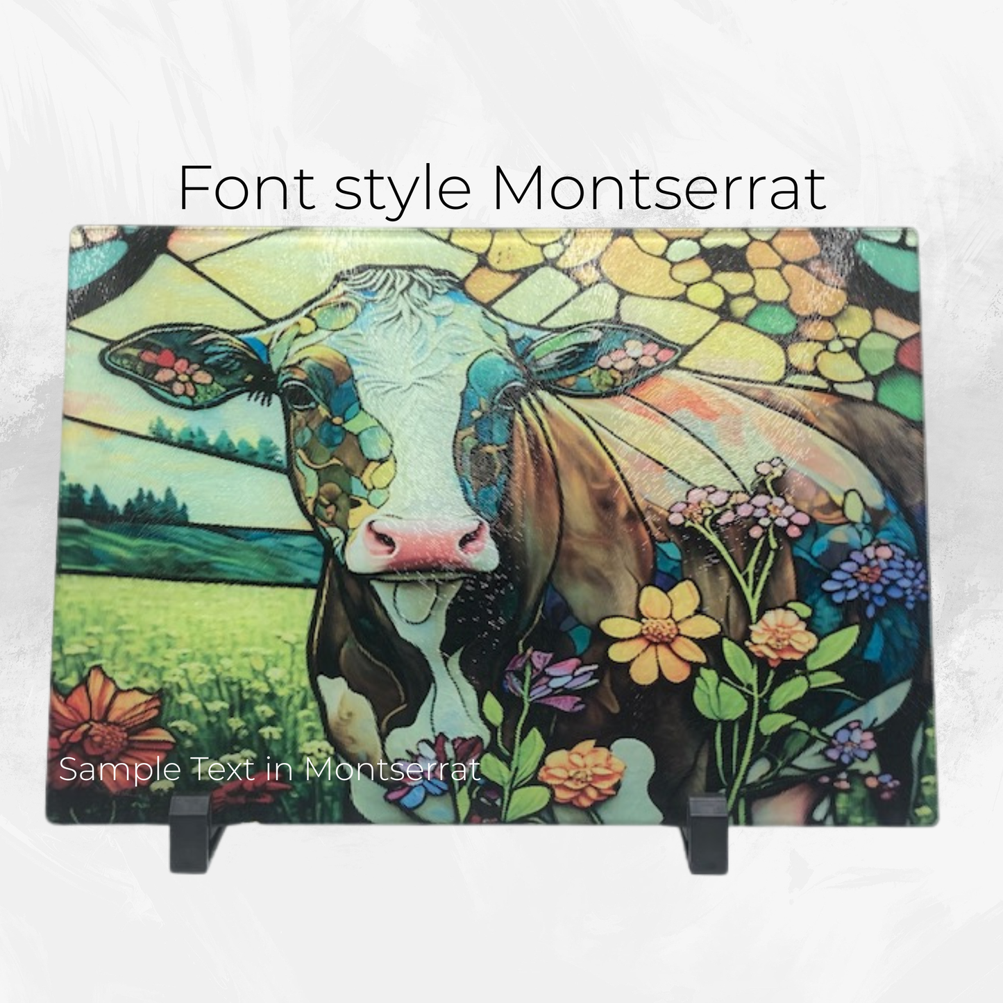 Personalized Stained Glass Cow Glass Cutting Board | Custom Farmhouse Kitchen Gift
