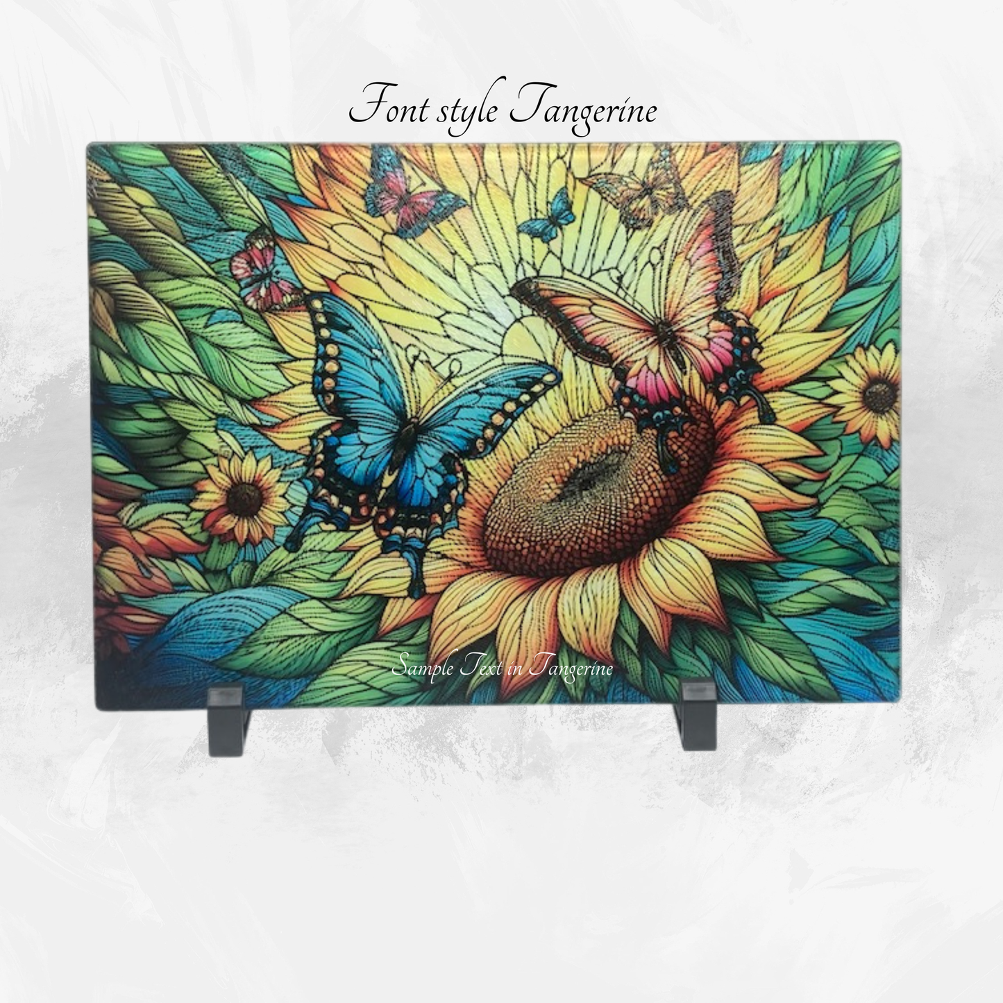 Personalized Butterflies and Sunflower Glass Cutting Board | Custom Garden Kitchen Gift