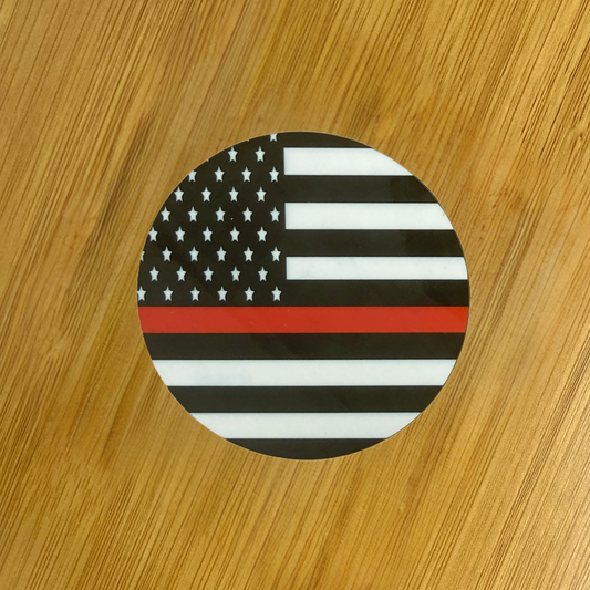 Thin Red Line American Flag Hardboard Coaster – 3.5" Round