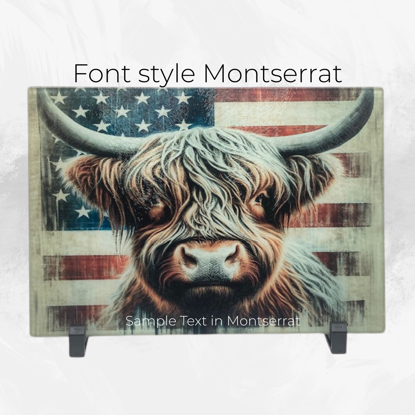 Personalized Highland Cow Flag Glass Cutting Board | Custom Patriotic Farmhouse Gift