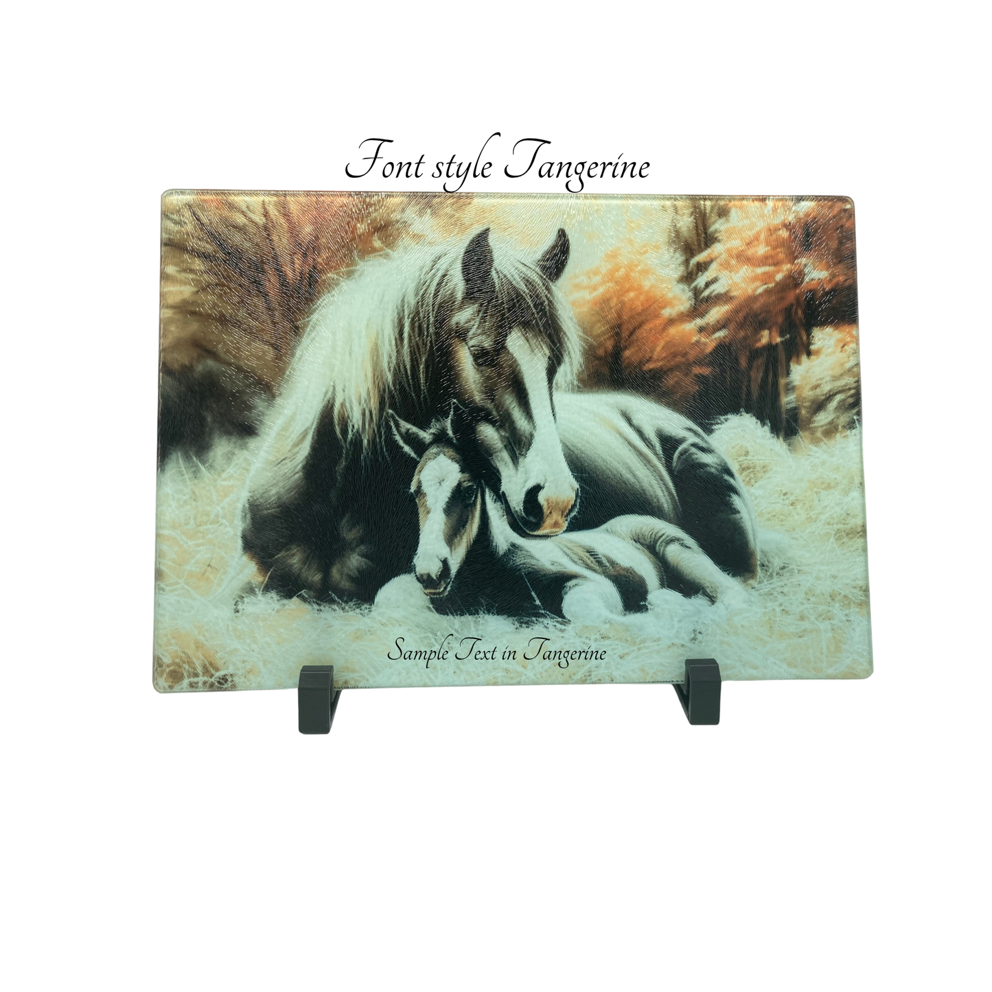 Personalized Horse and Foal Glass Cutting Board | Custom Country Kitchen Gift