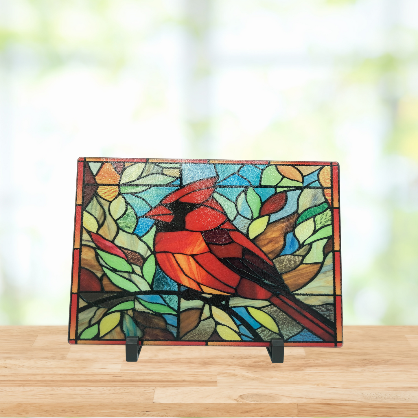 Stained Glass Cardinal Cutting Board – Vibrant Bird Art for Kitchen