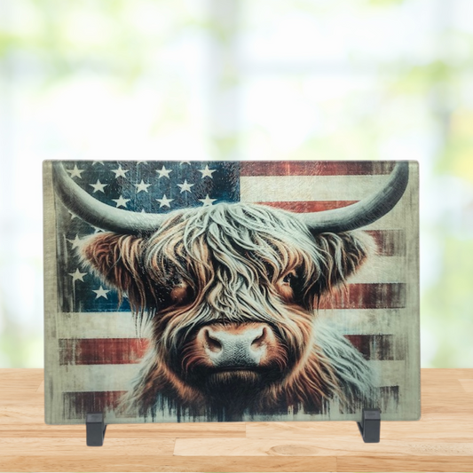 Highland Cow Flag Glass Cutting Board