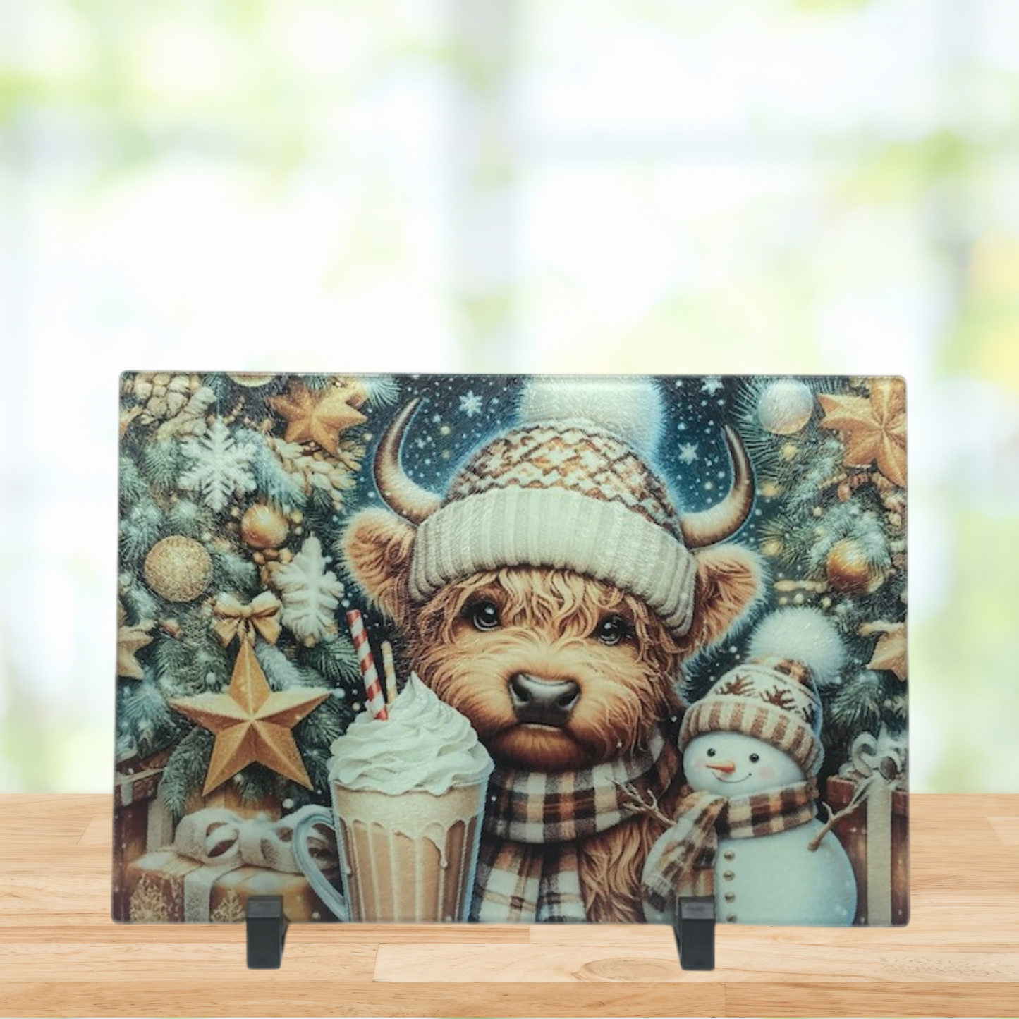 Highland Cow Christmas Glass Cutting Board