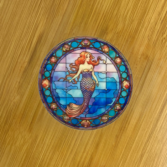 Stained Glass Mermaid Hardboard Coaster – 3.5" Round