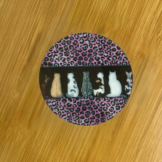 Purple Leopard Print Cats Hardboard Coaster – 3.5" Round